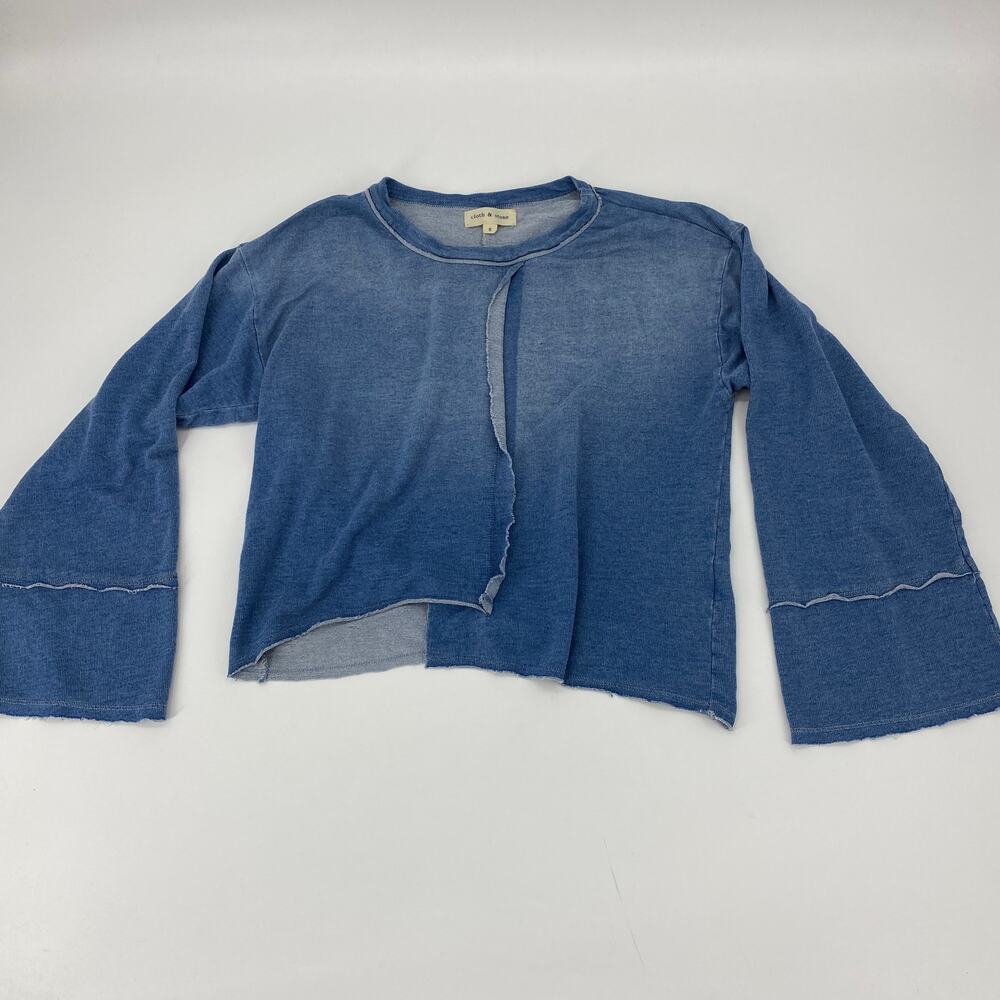 CLOTH & STONE Blue Cropped Deconstructed Raw Hem Knit Top Womens Size S